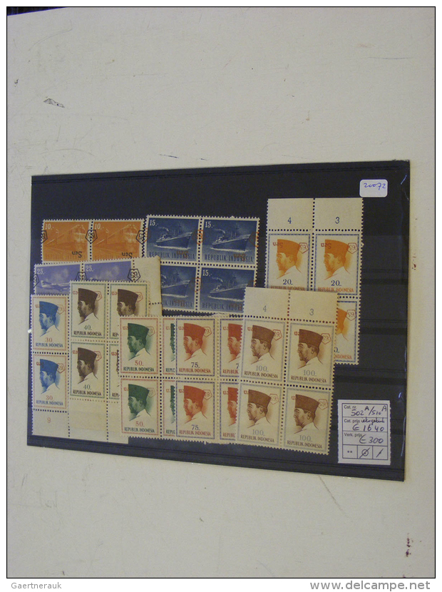 1965/66: Overprint Set 10 Sen To 100 Sen Mint Never Hinged In Blocs Of 4 (toned), All With INVERTED Overprints,... - Indonésie