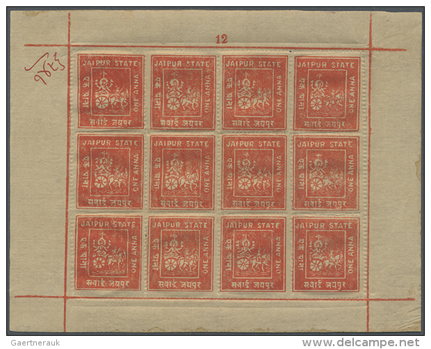 BHOPAL, JAIPUR, RAJASTHAN 1904/1950: Group Of Eight Interesting Multiples, With Bhopal 1935 Officials Four Vertical... - Autres & Non Classés