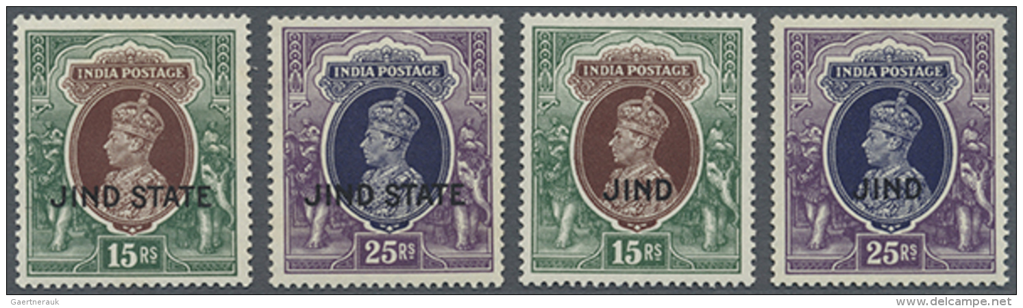 JIND 1937-43: Two Complete KGVI. Sets Mint, With 1937 Set Of 18 Up To 25r. Including Anna Values In Blocks Of Four... - Autres & Non Classés