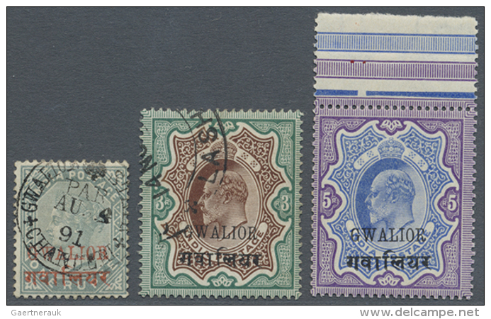 GWALIOR 1885/1940's: Group Of 73 Mint And Used Stamps, From QV With Red Ovpt To KGVI. Issues, With Better Rupee... - Autres & Non Classés