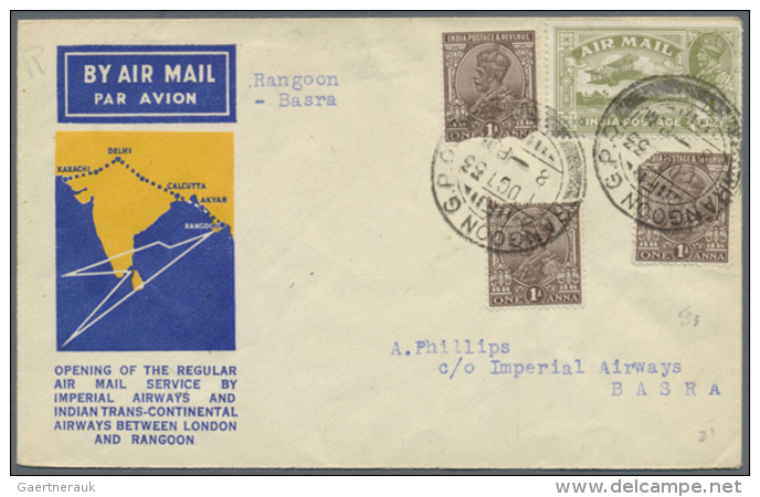 1933-38: Group Of 10 Covers Sent By Airmail, With Opening Flight Cover Rangoon-Basra (1 Oct 33), Covers To Europe,... - Autres & Non Classés