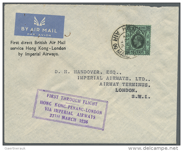 1936/37, FFC: IAL HK-Penang-London (1); Clipper (4) To Manila X2, Guam, Honolulu; Plus Philippines Clipper FFC To... - Autres & Non Classés