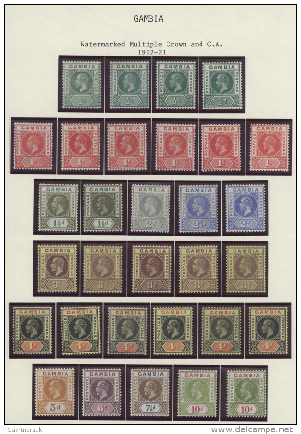 1912/1922, KGV Definitives Mult. Crown CA And Mult. Script CA, Mint Group Of 52 Stamps &frac12;d. To 3s., Incl.... - Gambie (1965-...)