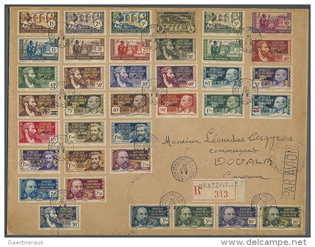 1942, FRANCE LIBRE Overprints, 37 Different Stamps On Large Sized Registered Airmail Cover From "BRAZZAVILLE... - Autres & Non Classés