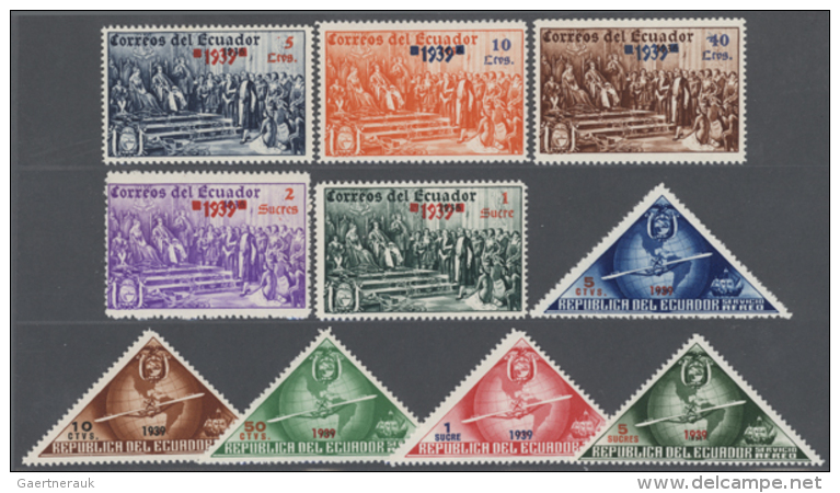 1939, NICHT VERAUSGABTE Serie Mit 10 Werten (je 5 Luftpost- Und Normale Marken) Mit &Uuml;berdruck In Bogenteilen,... - Equateur