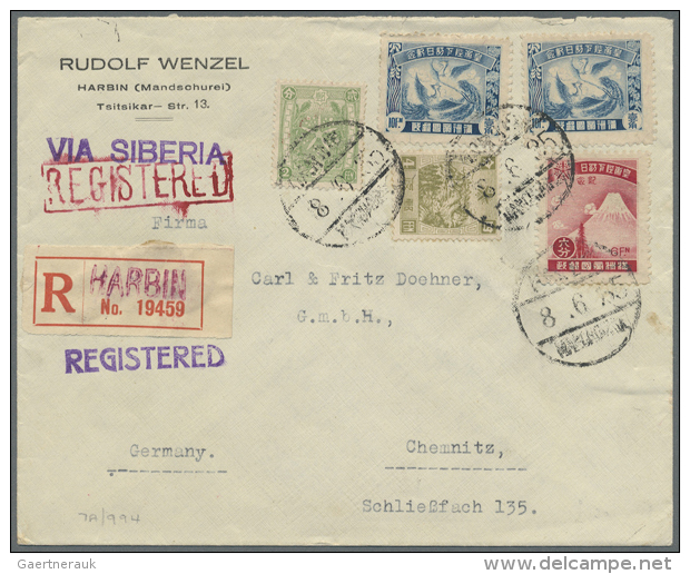 1914/1944, Japanese P.O./ Japanese Occ./Manchuko, Lot Of Nine Better Covers (single Lots), E.g. Telegram Envelope,... - Autres & Non Classés