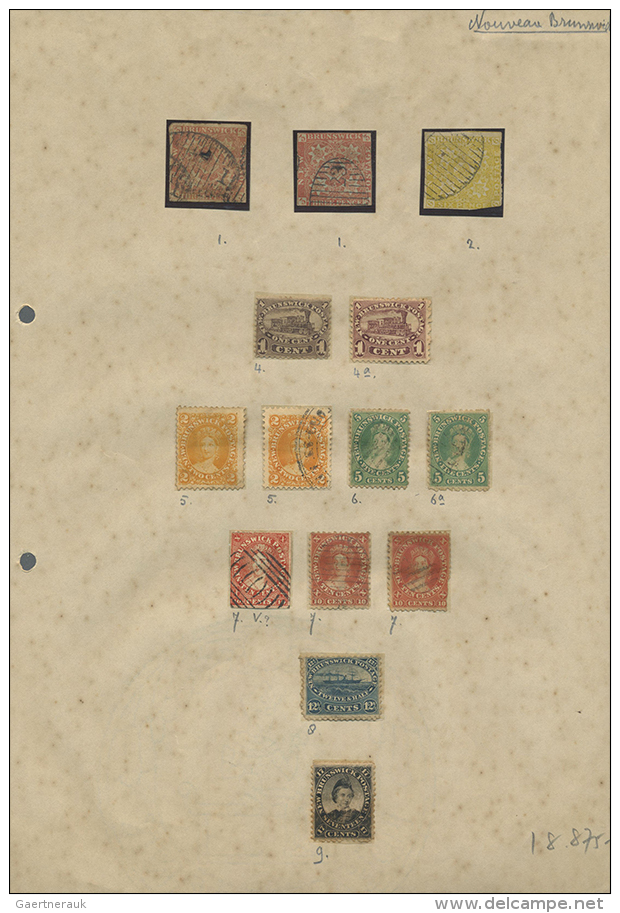 1851/1900 (ca.), Collection Of Apprx. 85 Stamps On Album Pages, Comprising New Brunswick 3d. Red (2) And 6d. Yellow... - Autres & Non Classés