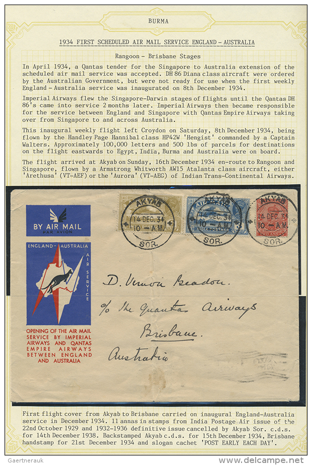 1931/1950 (ca): Air Mail Service From An To Burma. Collection Mounted On Album Pages Containing Approx. 50 First... - Birmanie (...-1947)