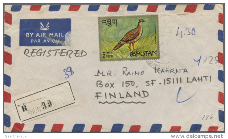 1970/1989, Ten Interesting Letters Mostly To FINLAND/Europe, Three From Olathang Hotel Paro And Kharbandi Hotel... - Bhoutan