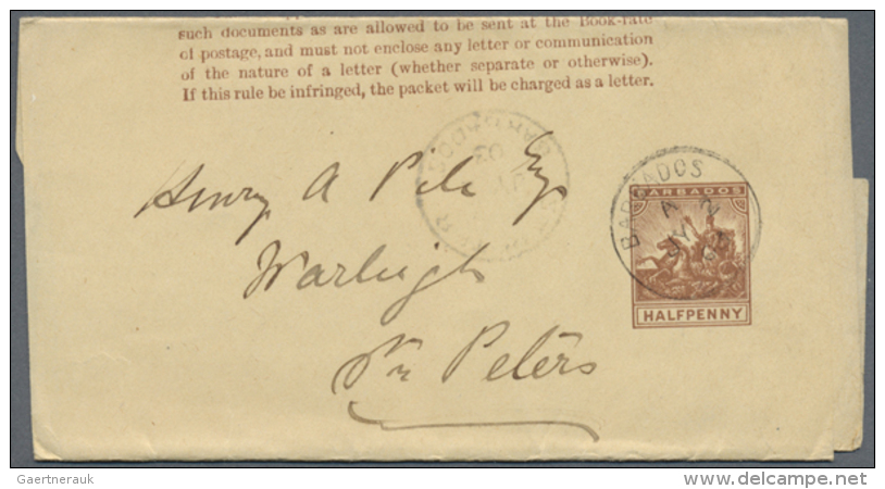 1893/1907 (ca.), Accumulation Of About 400 Used Wrappers 'Seal Of Colony' Or QV &frac12;d Brown And Red Mostly... - Barbades (1966-...)