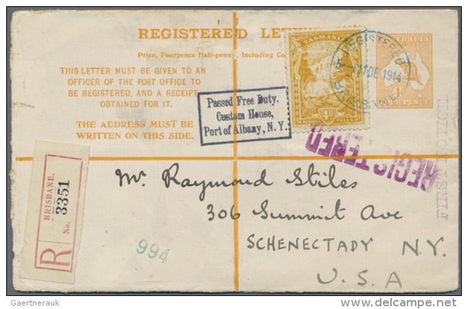 1914, 4d Orange Postal Stationery Registered Letter With Additional Franking TASMANIA 4d Brown-yellow From BRISBANE... - Autres & Non Classés