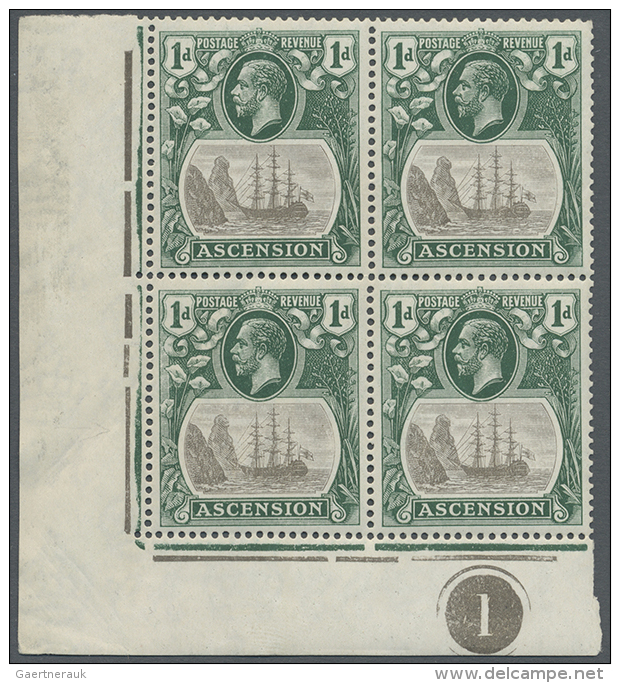 1924, KGV Definitives "Badge Of St.Helena", U/m Assortment Of 27 Stamps Mainly Within Units Incl. Flaws Like SG... - Ascension (Ile De L')