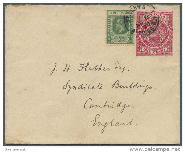 1828/1964 (ca.), Accumulation With 9 Covers And Postal Stationeries Incl. Interesting Usages, Rates And Frankings,... - Antigua Et Barbuda (1981-...)