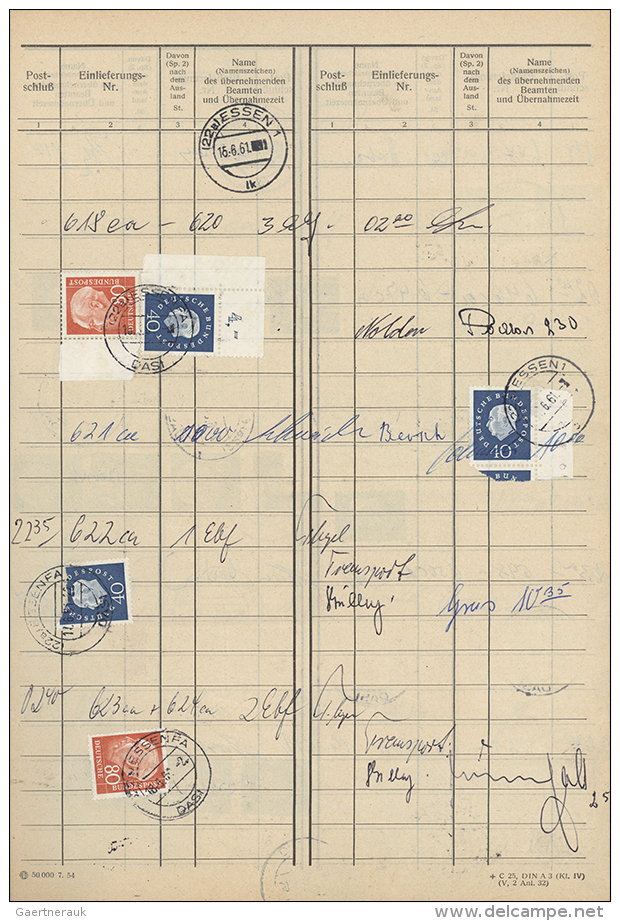 1960-1961, Essen Posteiliferungsbuch (ohne Einband) Mit Viele Marken Heuss I, II, III, Zumeist Streifen Auch... - Autres & Non Classés