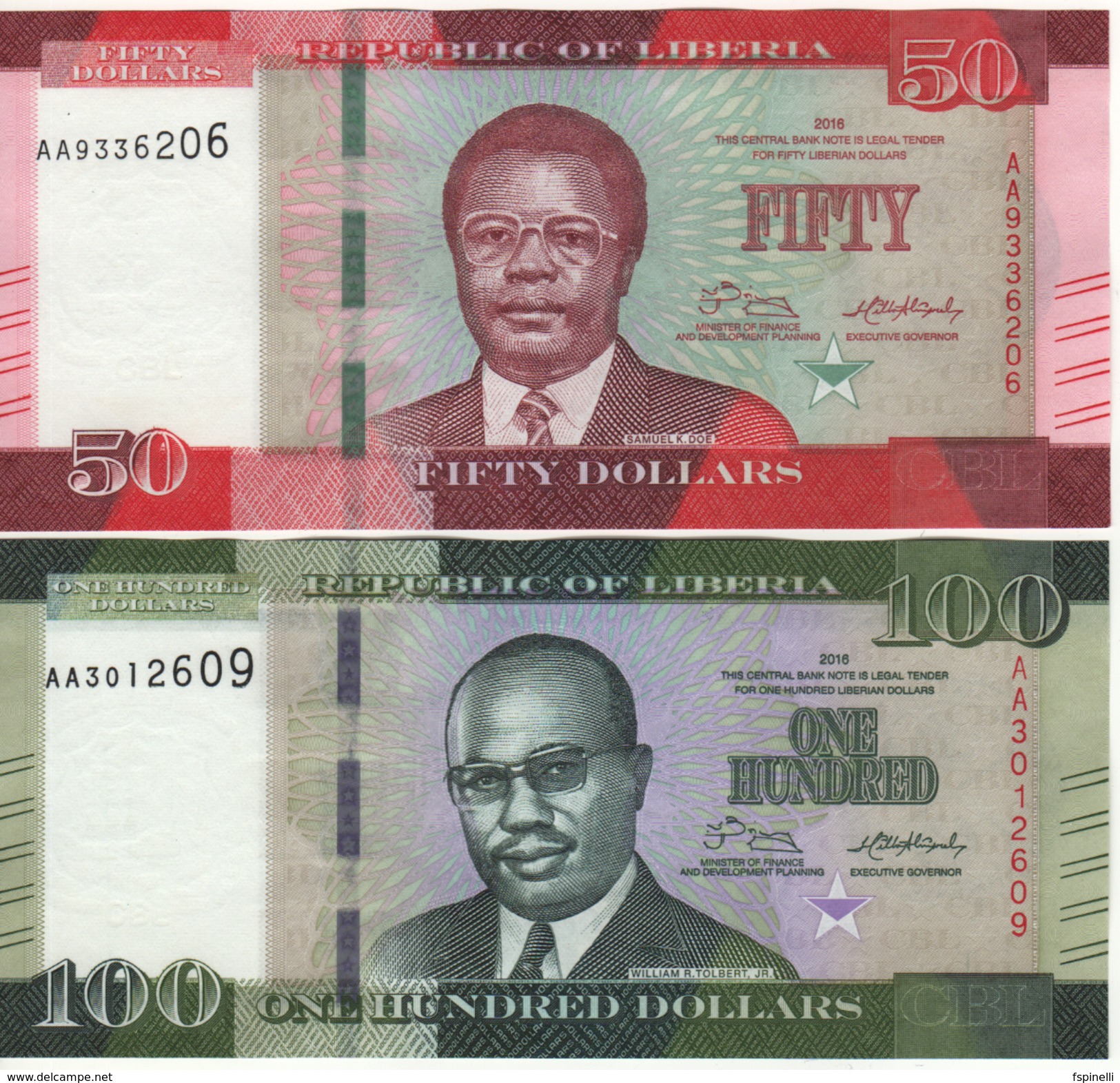 LIBERIA   " Newly Issued " 5-10-20-50-100 Dollars  2016  Pnew - Liberia