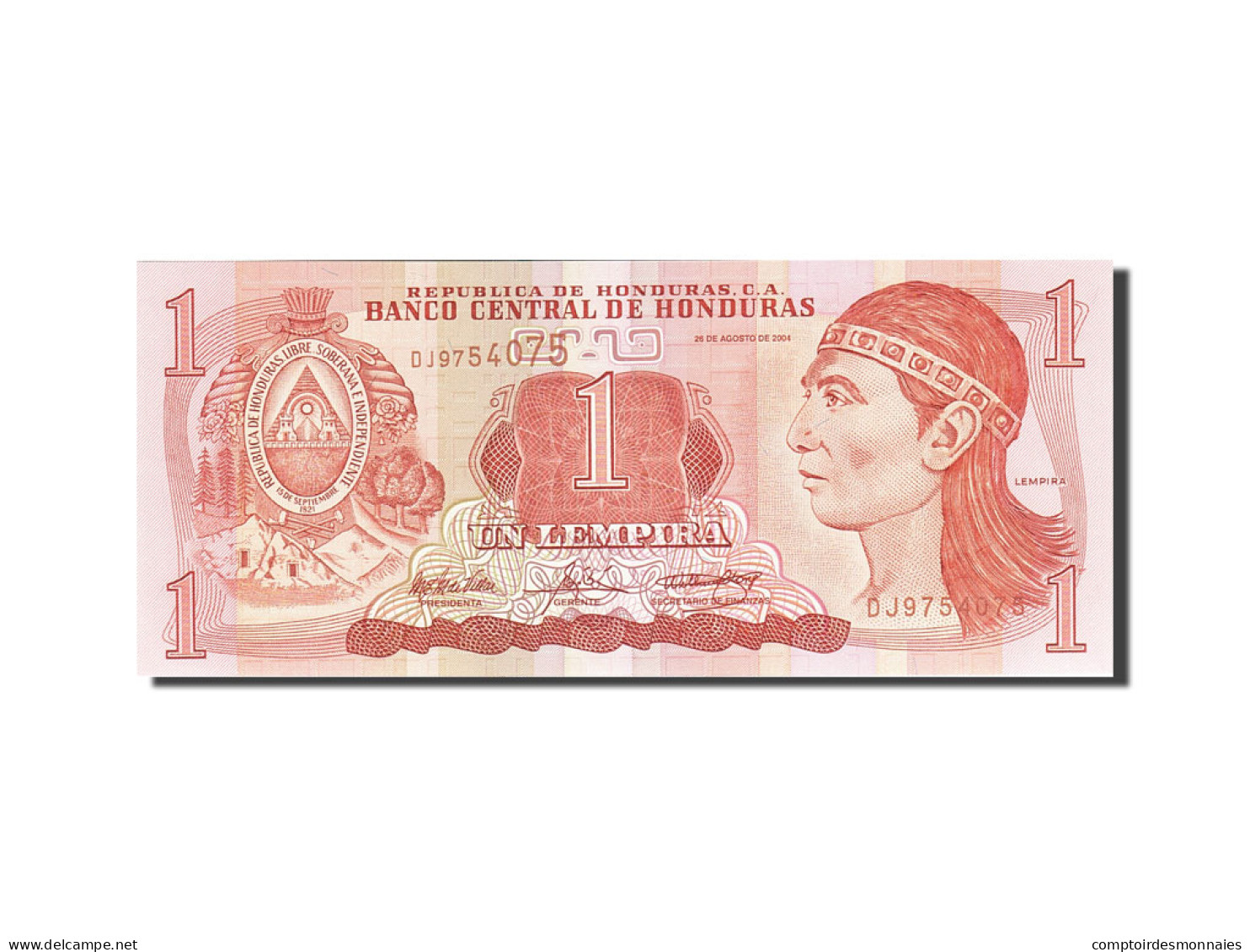 Billet, Honduras, 1 Lempira, 2000-2003, 2004-08-26, KM:84d, NEUF - Honduras