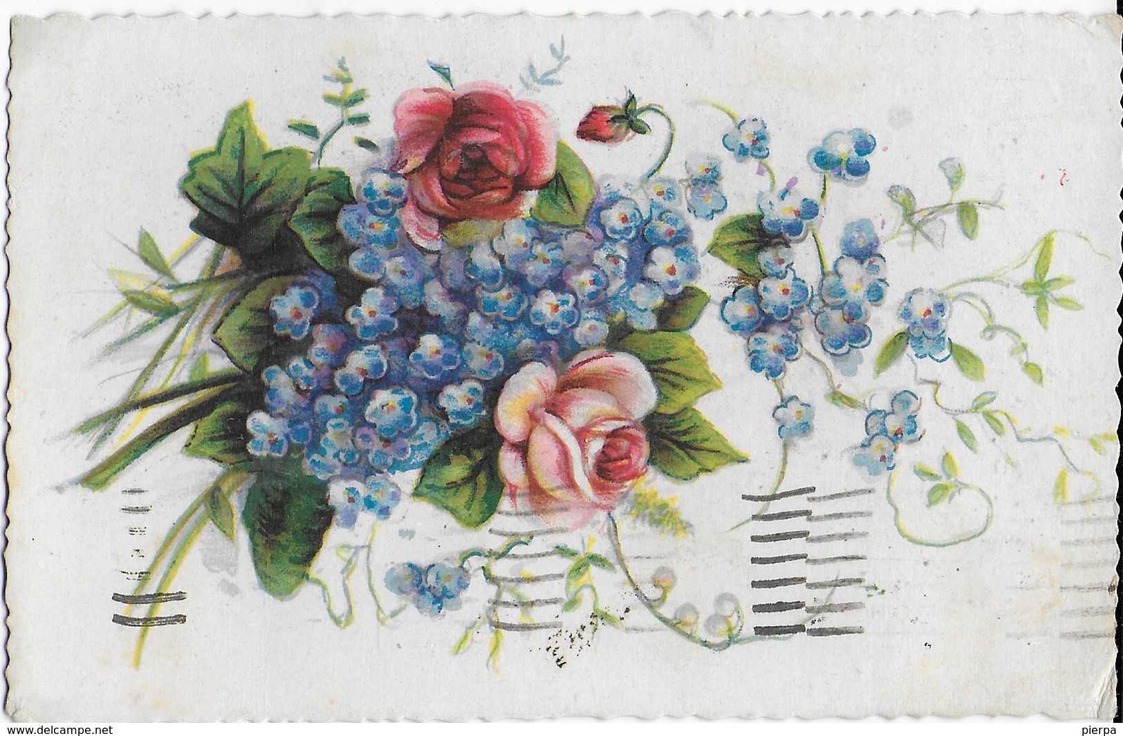 COMPOSIZIONE FLORISTICA ANNI '30 - VIAGGIATA 1937 FRANCOBOLLO RIMOSSO PER MESSAGGIO - Fiori