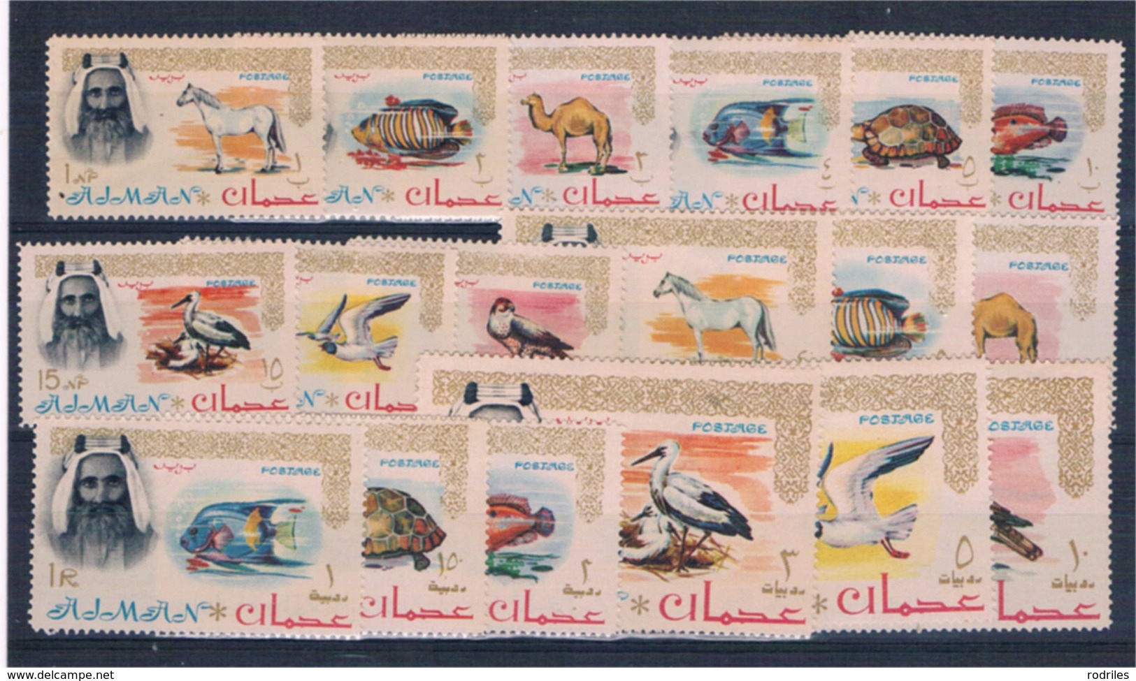 Ajman. Seies De Tematicas Fauna. Peces Y Aves - Asia (Other)