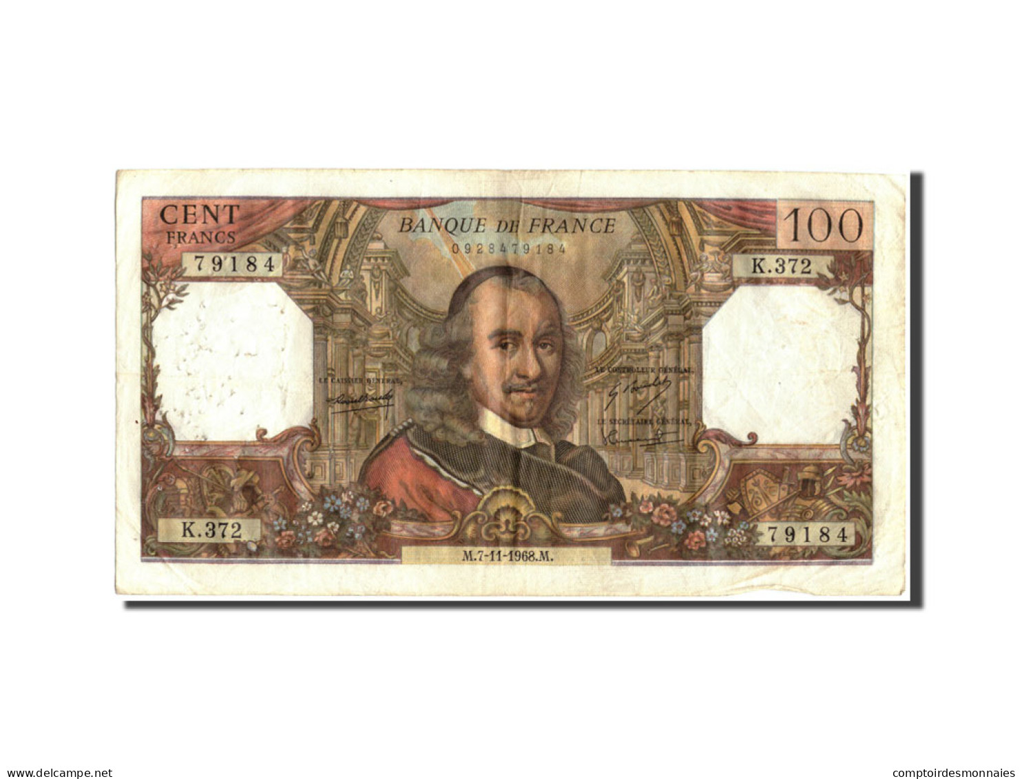 Billet, France, 100 Francs, 100 F 1964-1979 ''Corneille'', 1968, 1968-11-07, TB - 100 F 1964-1979 ''Corneille''