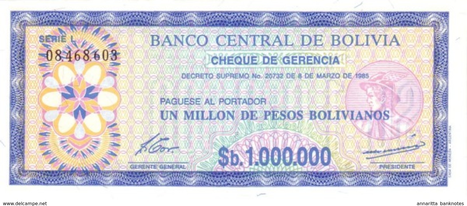 * BOLIVIA 1 MILLION PESOS BOLIVIANOS 1986 P-192C UNC  [BO192C] - Bolivia