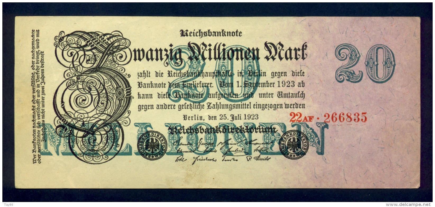 Banconota Germania 20.000.000 Mark 25/7/1923 FDS - A Identifier