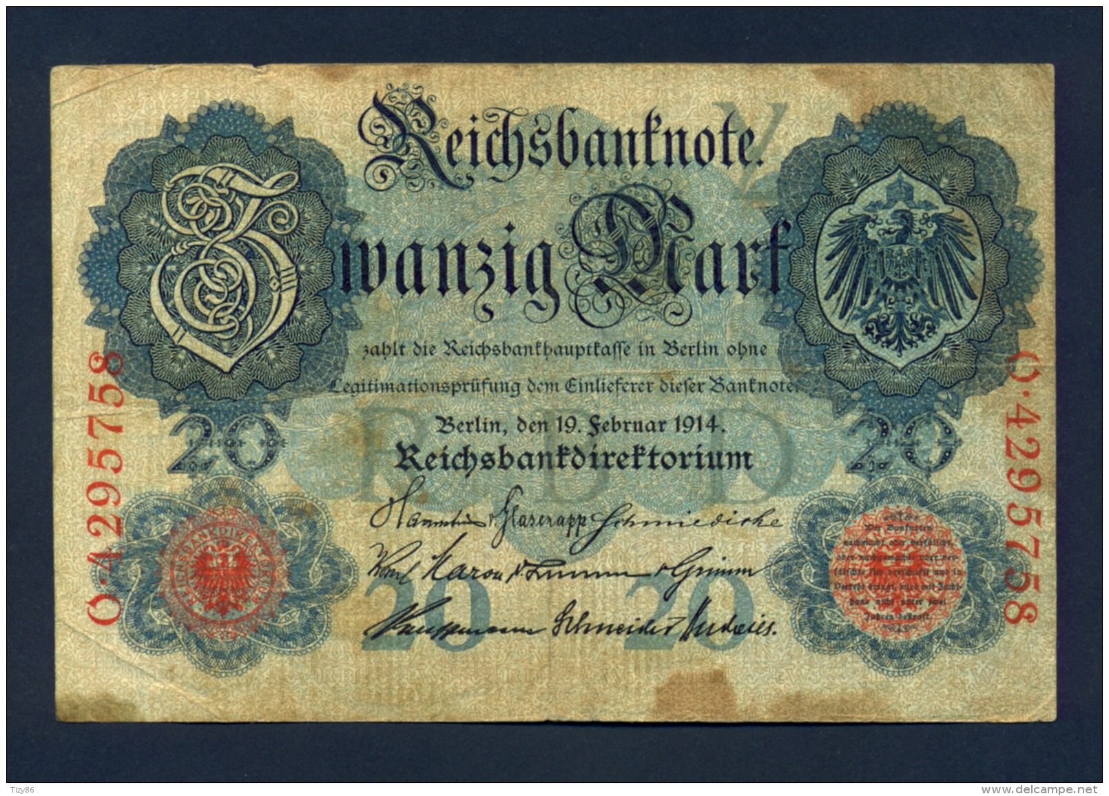 Banconota Germania 20 Mark 1914 BB - A Identifier