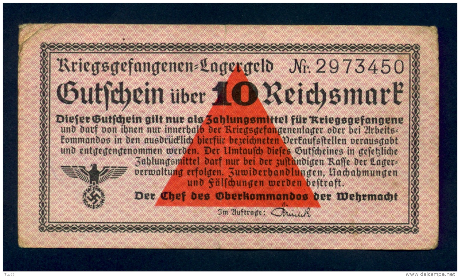 Banconota Germania 10 Reichsmark , Prigionieri Di Guerra - A Identifier