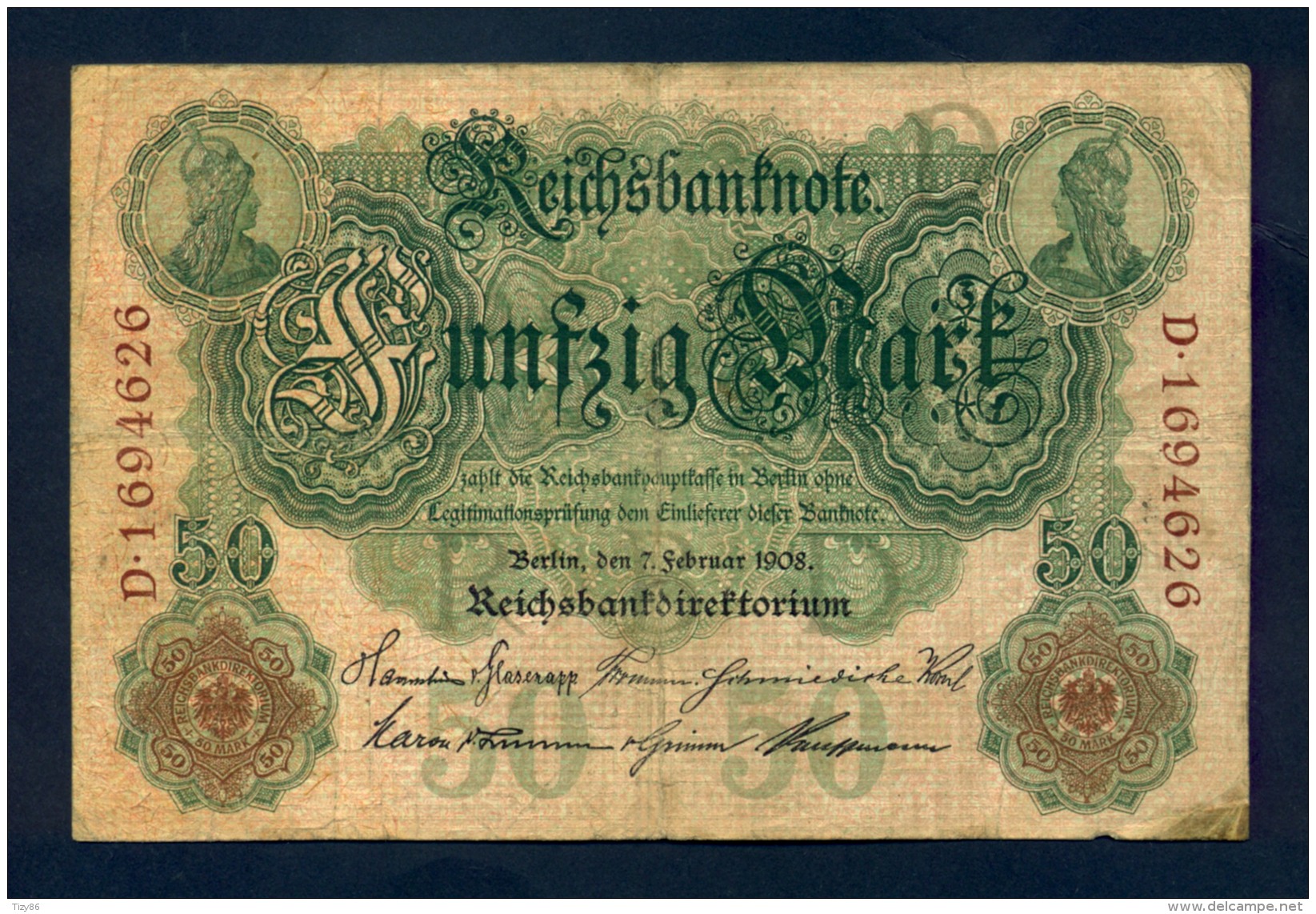 Banconota Germania 50 Mark  7/2/1908 BB - Te Identificeren