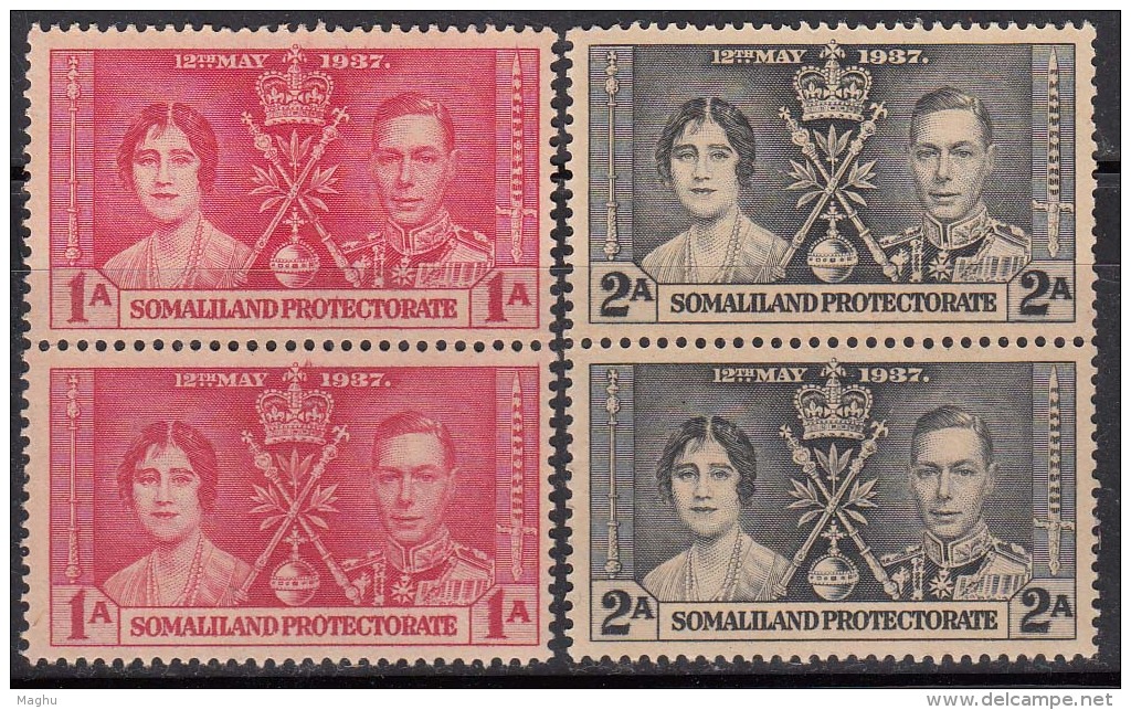 2v Pair, (Cond. Washed Gum) MNH, Somaliland Protectorate, British Colonies, 1937 Coronation - Somaliland (Protectoraat ...-1959)