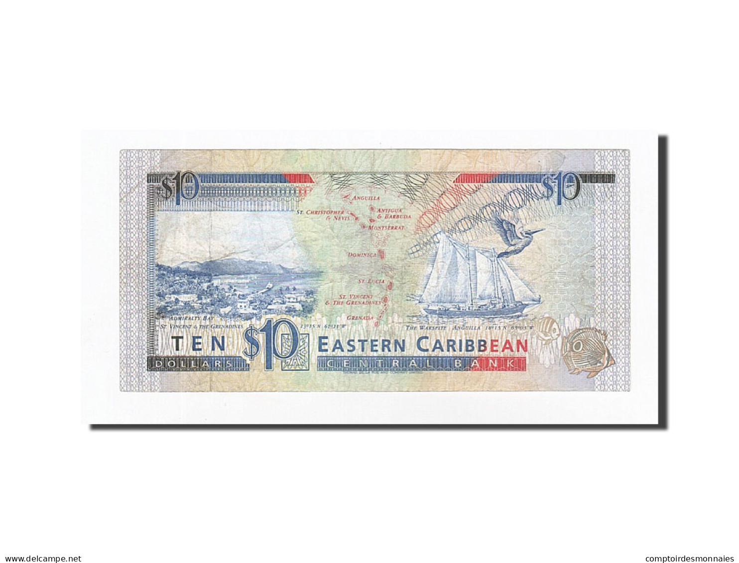 Billet, Etats Des Caraibes Orientales, 10 Dollars, UNDATED (1985-93), KM:23a2 - East Carribeans