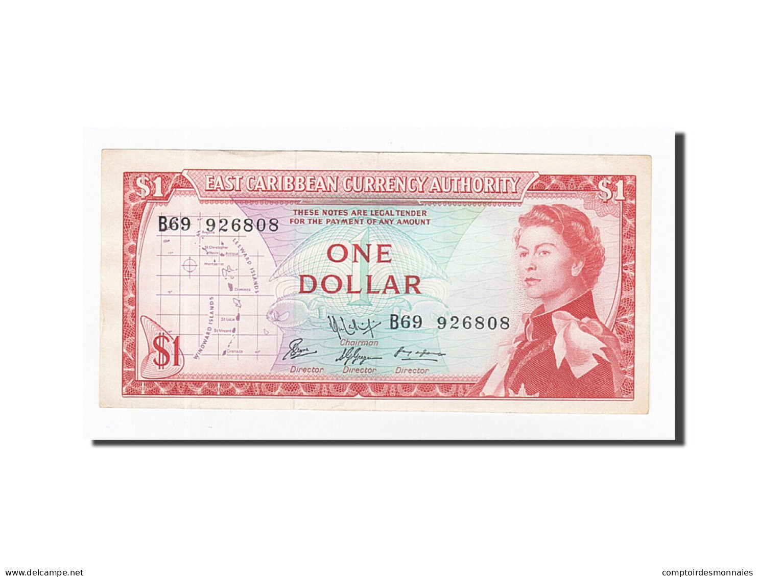 Billet, Etats Des Caraibes Orientales, 1 Dollar, 1965, KM:13d, TTB+ - East Carribeans