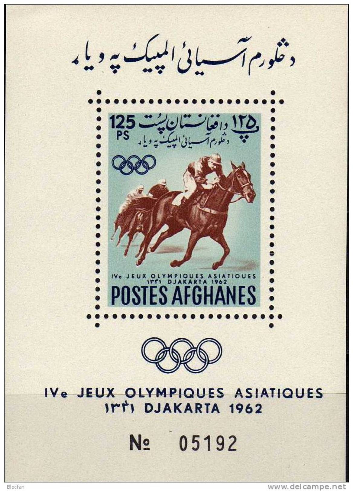 4.Asien-Sportspiele 1962 Afghanistan Block 27 ** 7&euro; Reiter Galopp-Rennen S/s Sport Bloc M/s Horse Sheet Bf Afghanes - Afghanistan