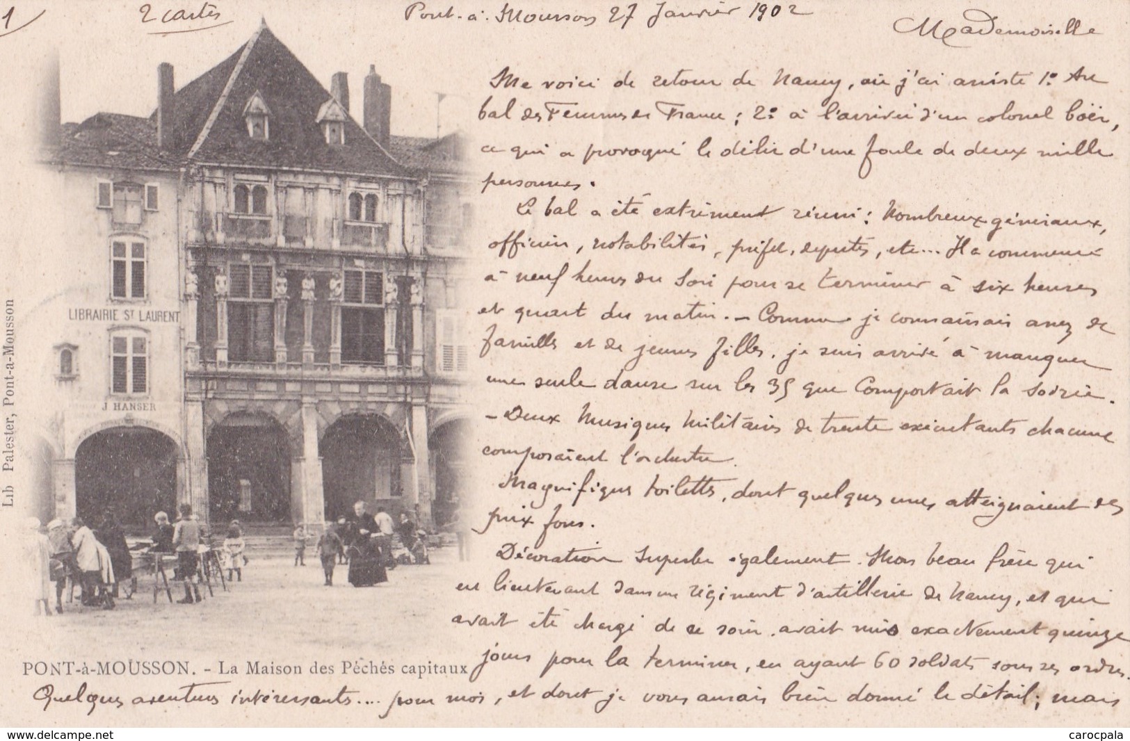 Carte Précurseur 1900 PONT A MOUSSON / LA MAISON DES PECHES CAPITAUX (librairie Hanser Et Très Animée) - Pont A Mousson