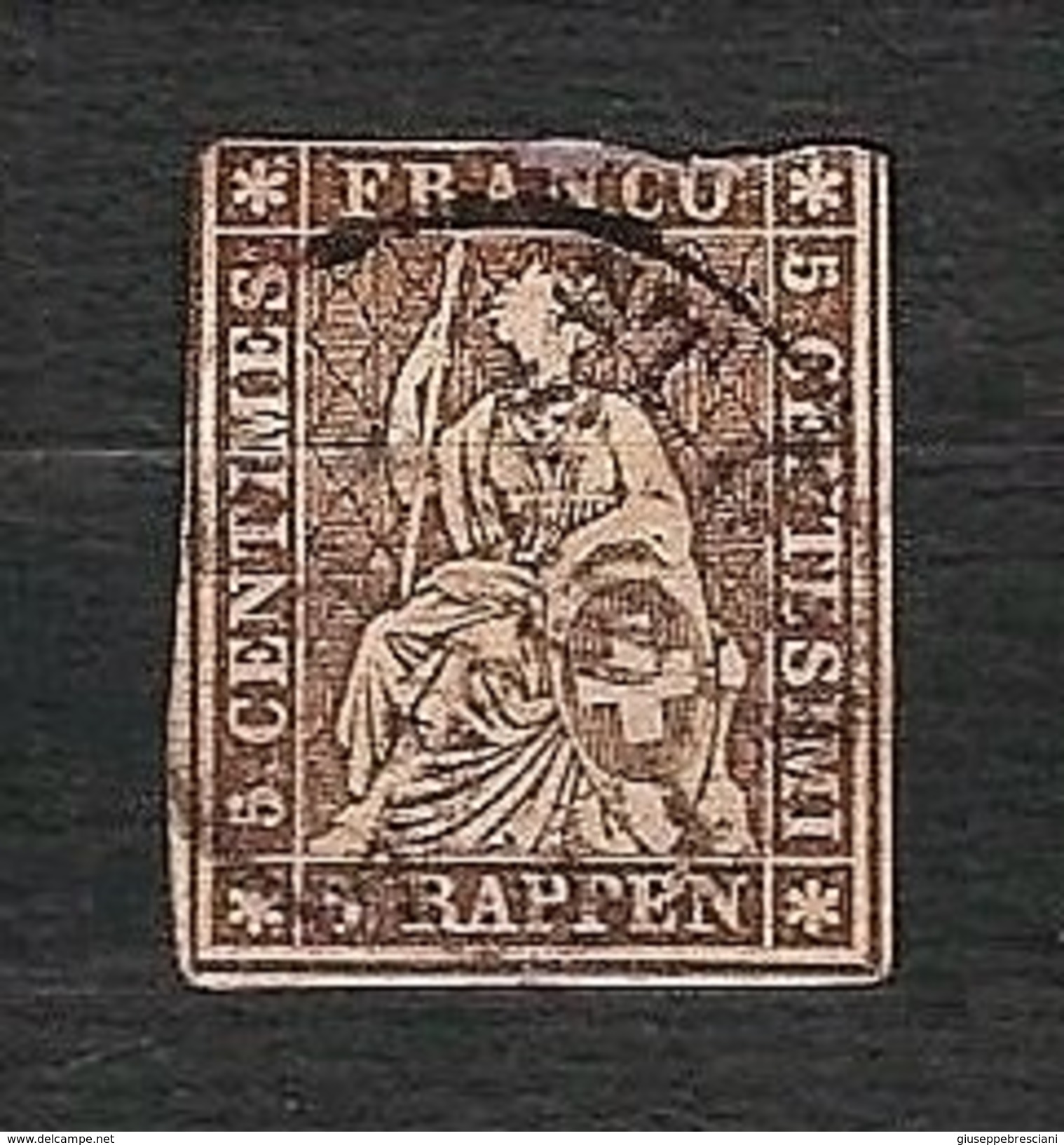 SVIZZERA 1854 - Helvetia Seduta - 5 R. Bruno -  Mi:CH 13 - Used Stamps