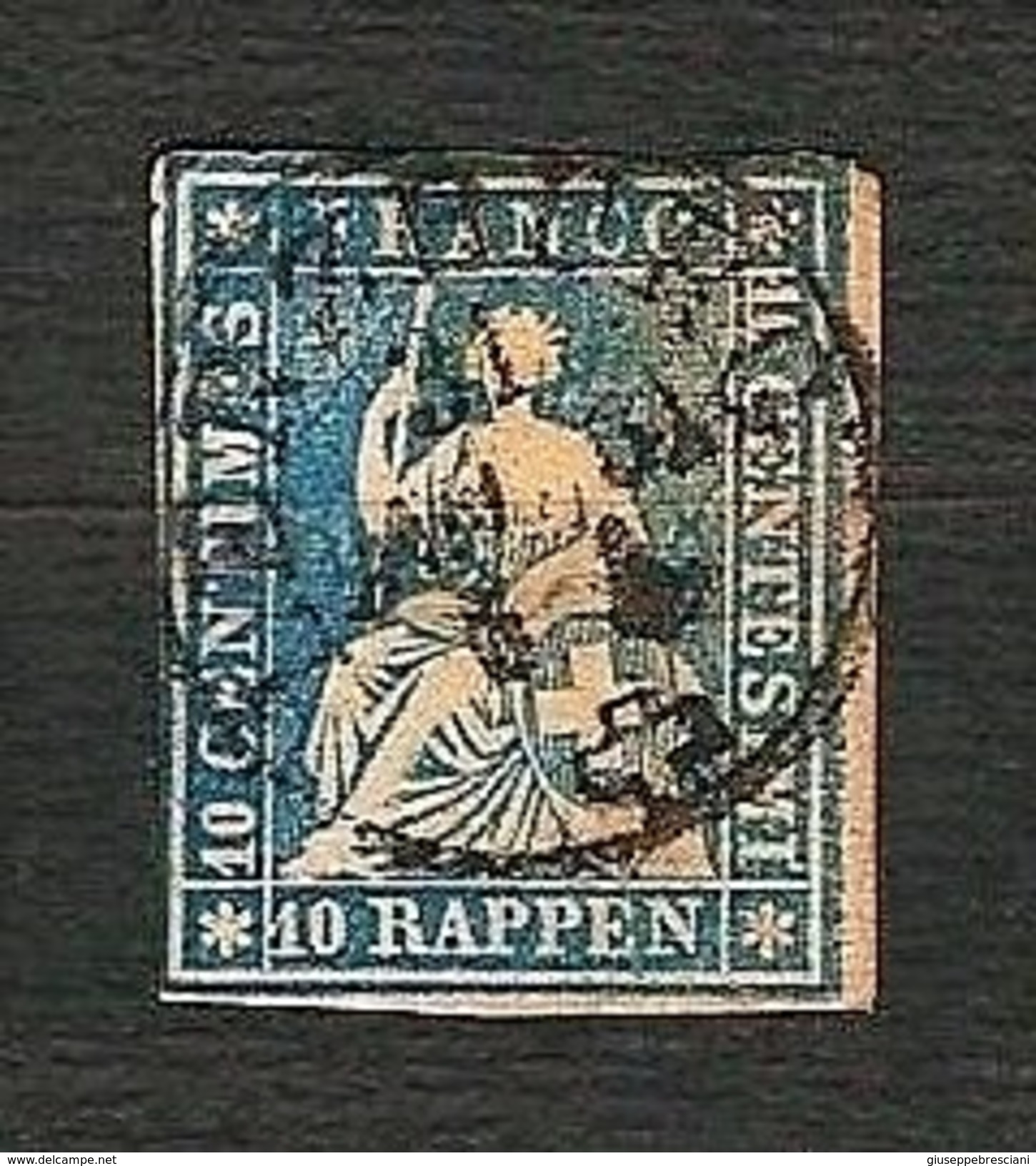 SVIZZERA 1854 - Helvetia Seduta - 10 R. Azzurro -  Mi:CH 14 - Usati