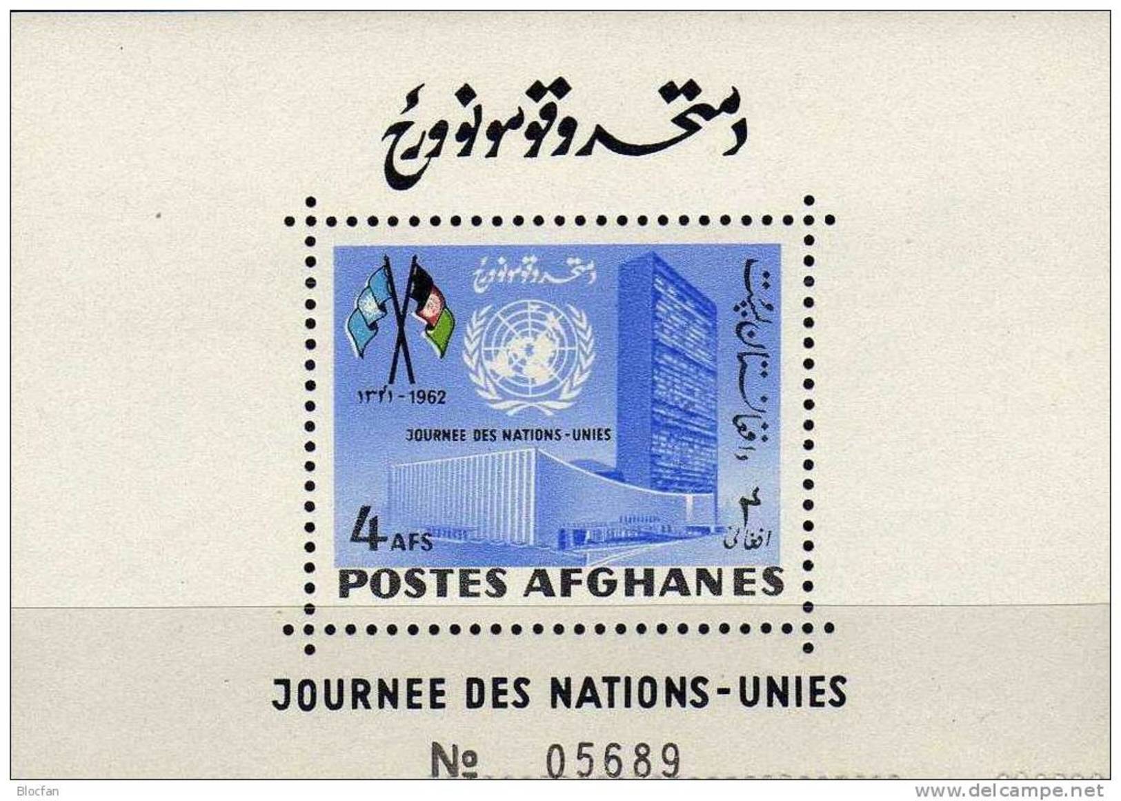 UNO-Tag 1962 Afghanistan Block 34 ** 9&euro; Vereinte Nation New York Hauptgebäude Architectur Bloc UN Sheet Bf Afghanes - Afghanistan