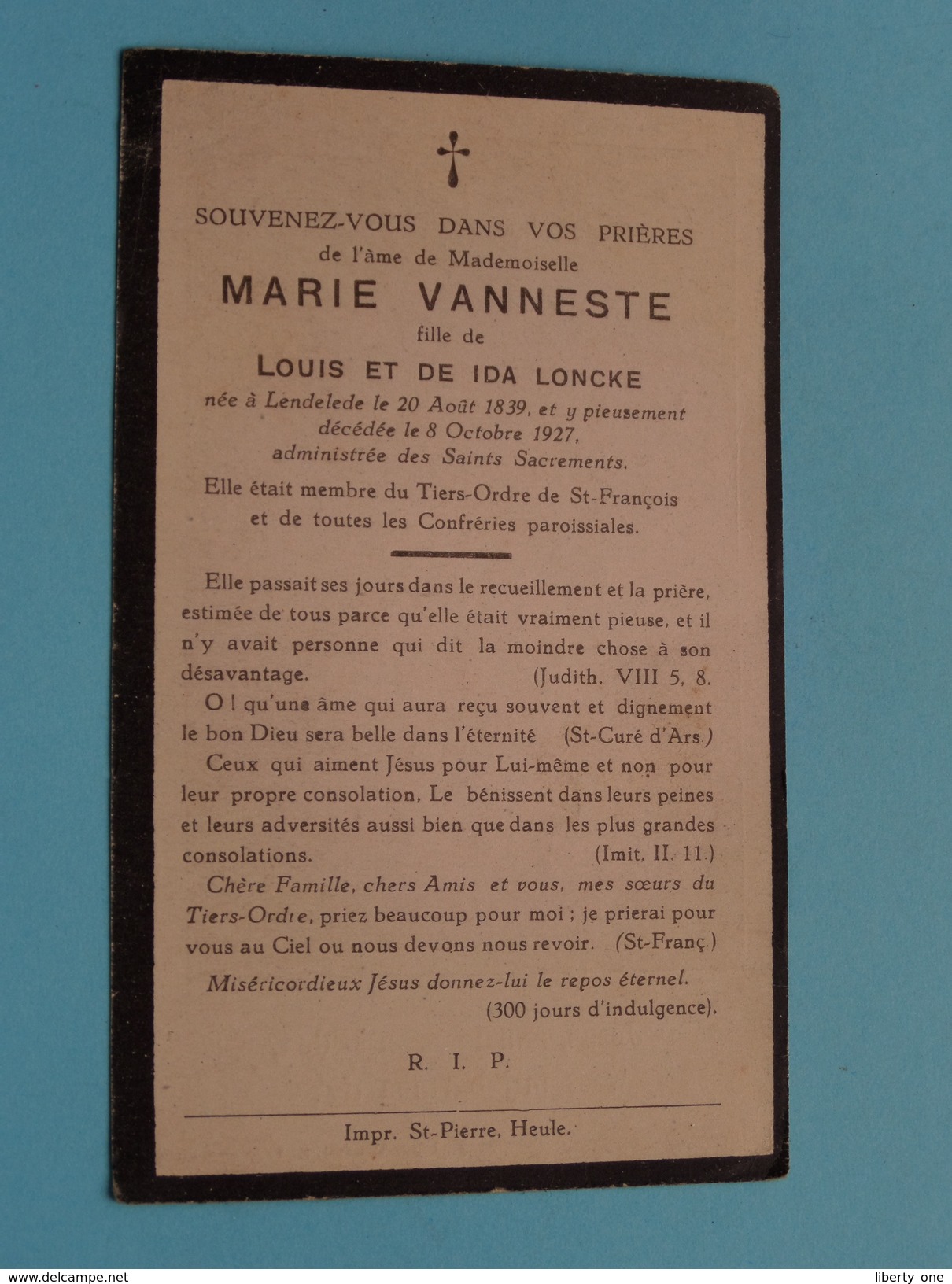 DP Marie VANNESTE ( Fille De LONCKE ) Lendelede 20 Aout 1839 - 8 Oct 1927 ( Zie Foto´s ) ! - Religion & Esotérisme