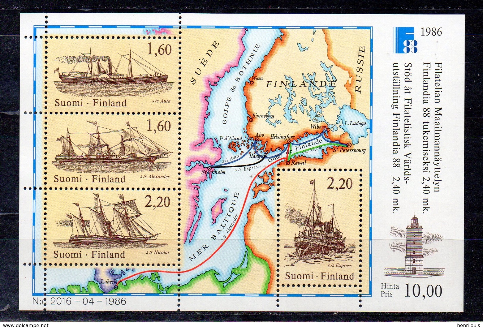 FINLANDE  Timbres Neufs ** De 1986   ( Ref 4621 ) Bateau - Phare - Blocks & Sheetlets