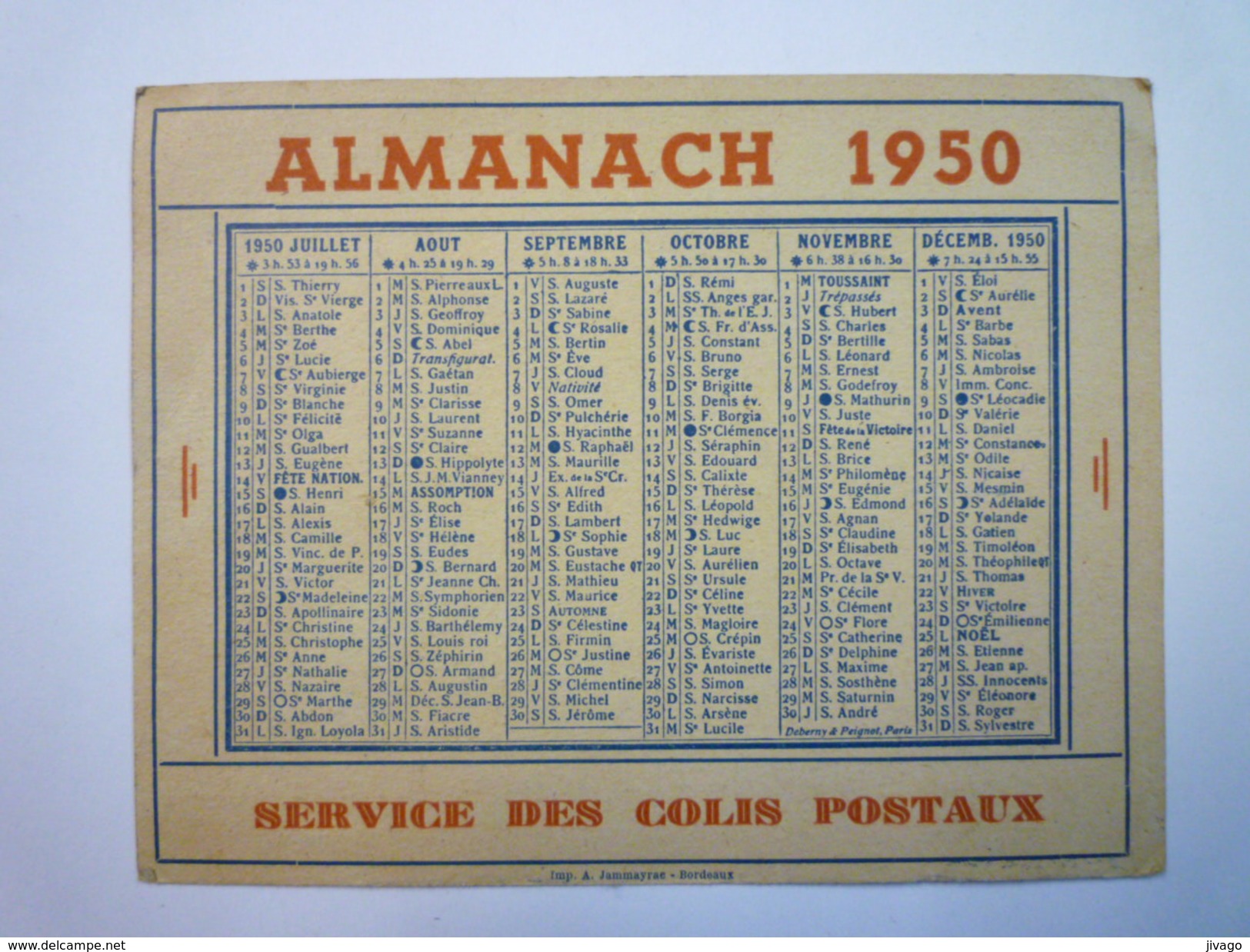 ALMANACH  1950  -  Service Des COLIS POSTAUX    (format  12,7 X 10 Cm) - Klein Formaat: 1941-60