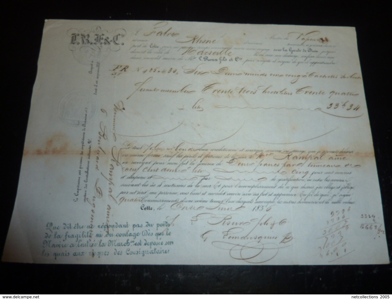 LOT DE 23 CONNAISSEMENTS MARITIMES AU DEPART DE CETTE Sète 1854 à 1859 TRANSPORTS DE VINS DIFFERENT VAPEUR NAVIRE BATEAU - Sonstige & Ohne Zuordnung