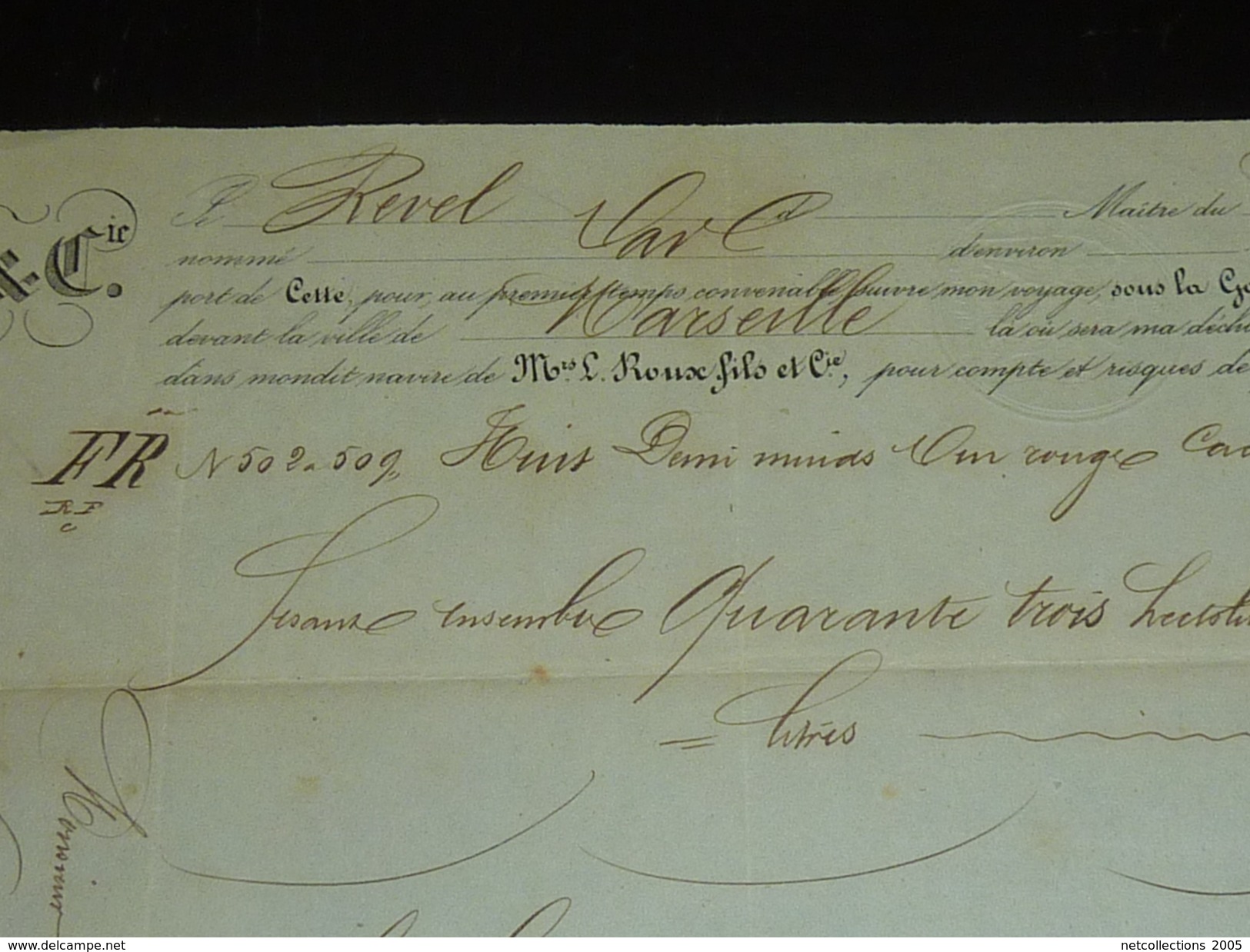 LOT DE 23 CONNAISSEMENTS MARITIMES AU DEPART DE CETTE Sète 1854 à 1859 TRANSPORTS DE VINS DIFFERENT VAPEUR NAVIRE BATEAU