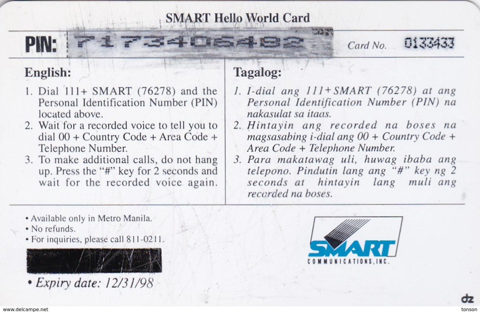 Philippines, Smart, P 300, Hello World Card, Woman And Child, 2 Scans. - Philippinen