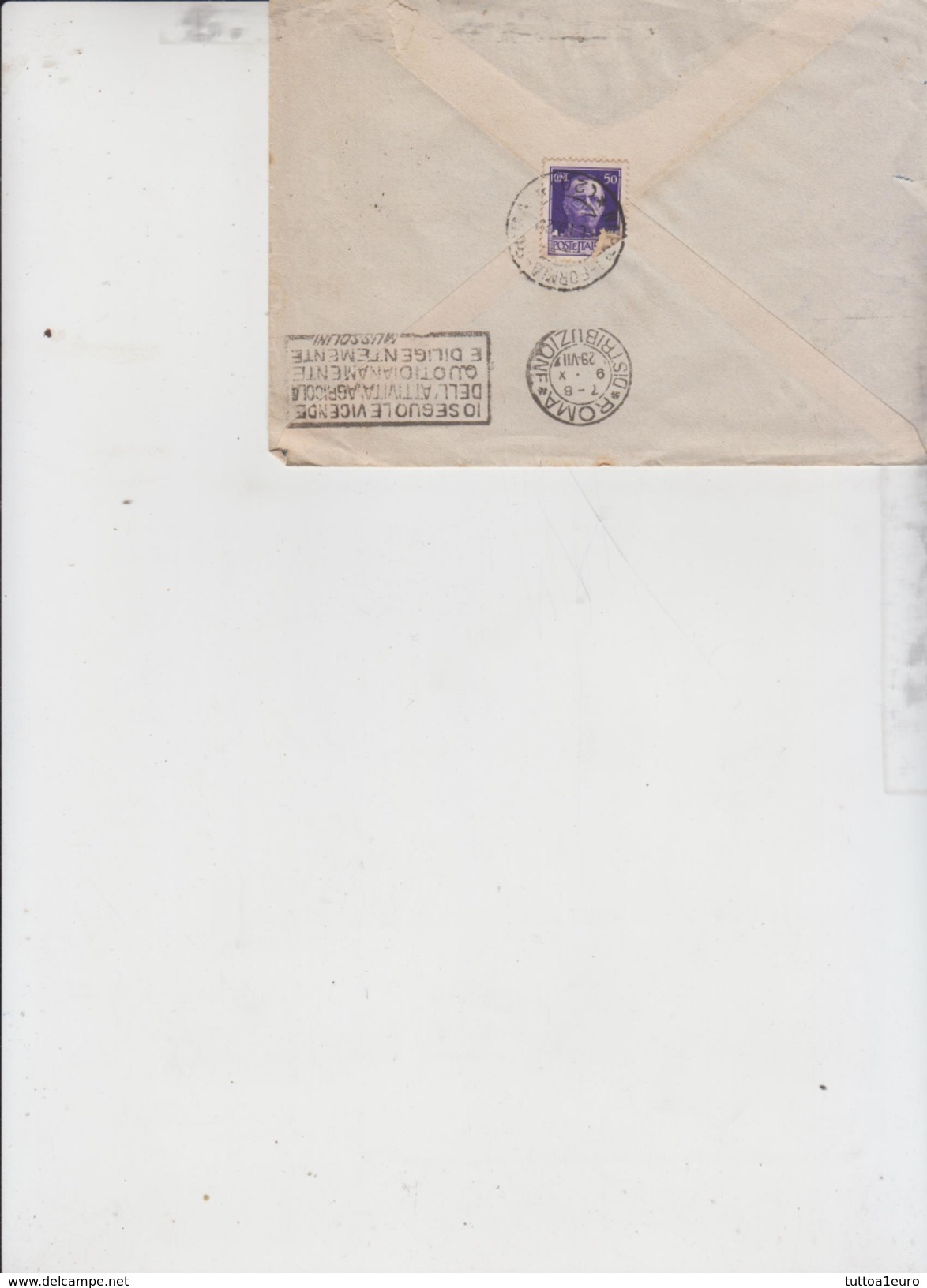 Regno 6/10/1929 Busta Cover Ambulante Napoli Formia Cent. 50 Isolato - Storia Postale