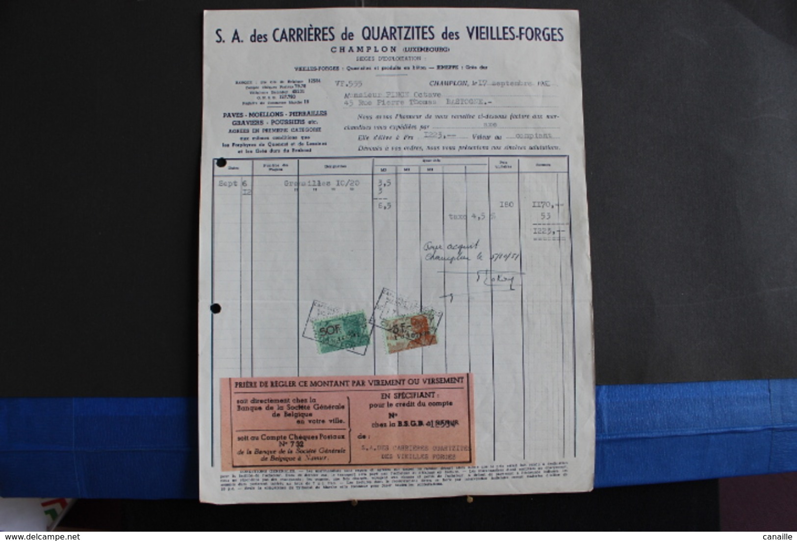 Fac-135 / Champlon ( Luxembourg ) S. A. Des Carrières De Quartzites Des Vieilles-Forges - Sièges Vieilles-Forges /1951 - Ambachten