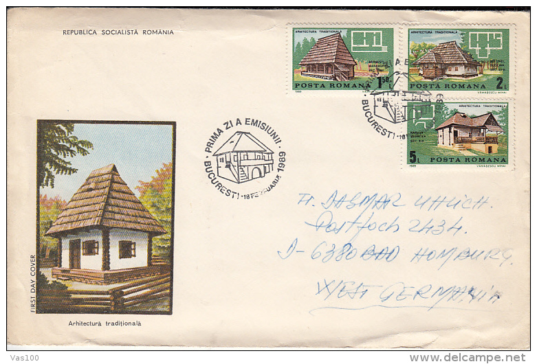 TRADITIONAL ARCHITECTURE, HOUSES, COVER FDC, 1989, ROMANIA - FDC