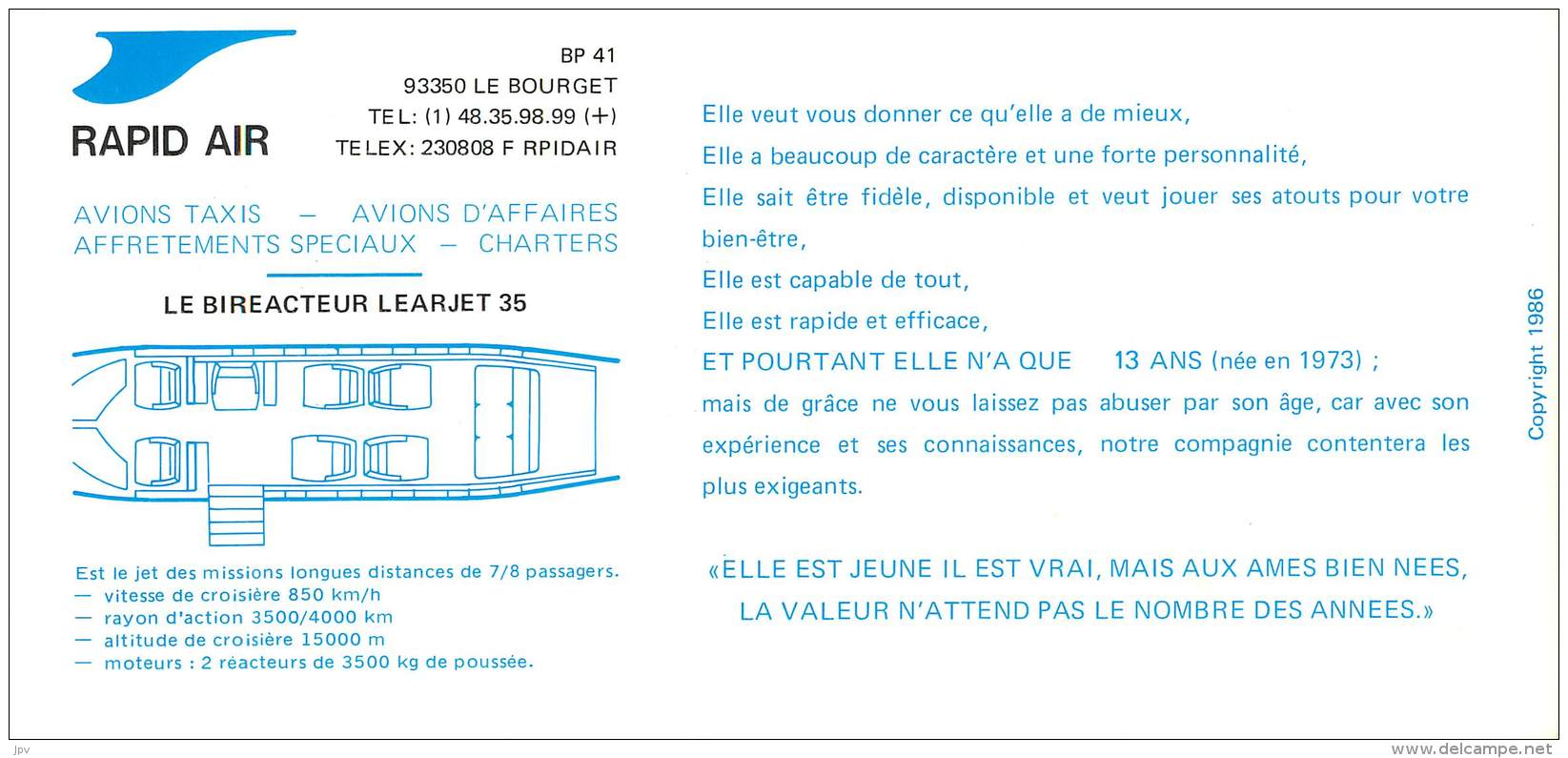 CARTE PUBLICITAIRE AVION : RAPID AIR. LE BIREACTEUR LEARJET 35. - 1946-....: Moderne