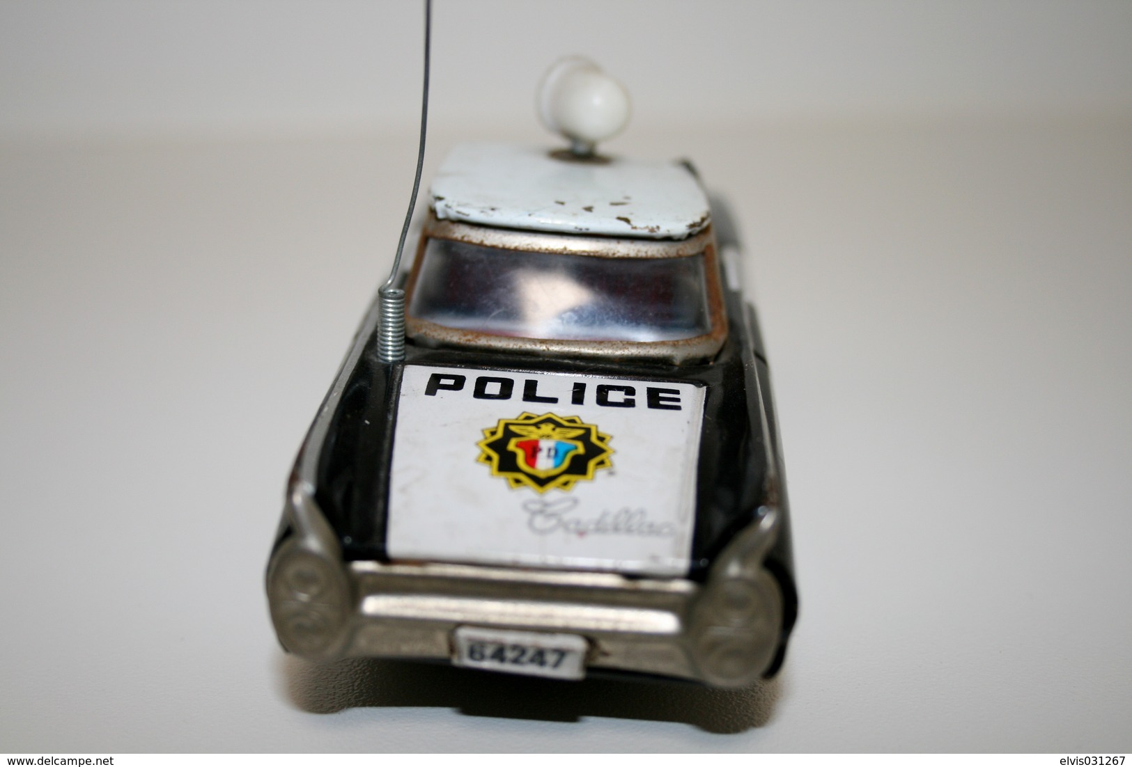 Vintage TIN TOY CAR : Maker ICHICO - Cadillac 4 Door Hardtop Rotating Roof Light POLICE - 15cm - JAPAN - 1960 - Friction - Limitierte Auflagen Und Kuriositäten - Alle Marken