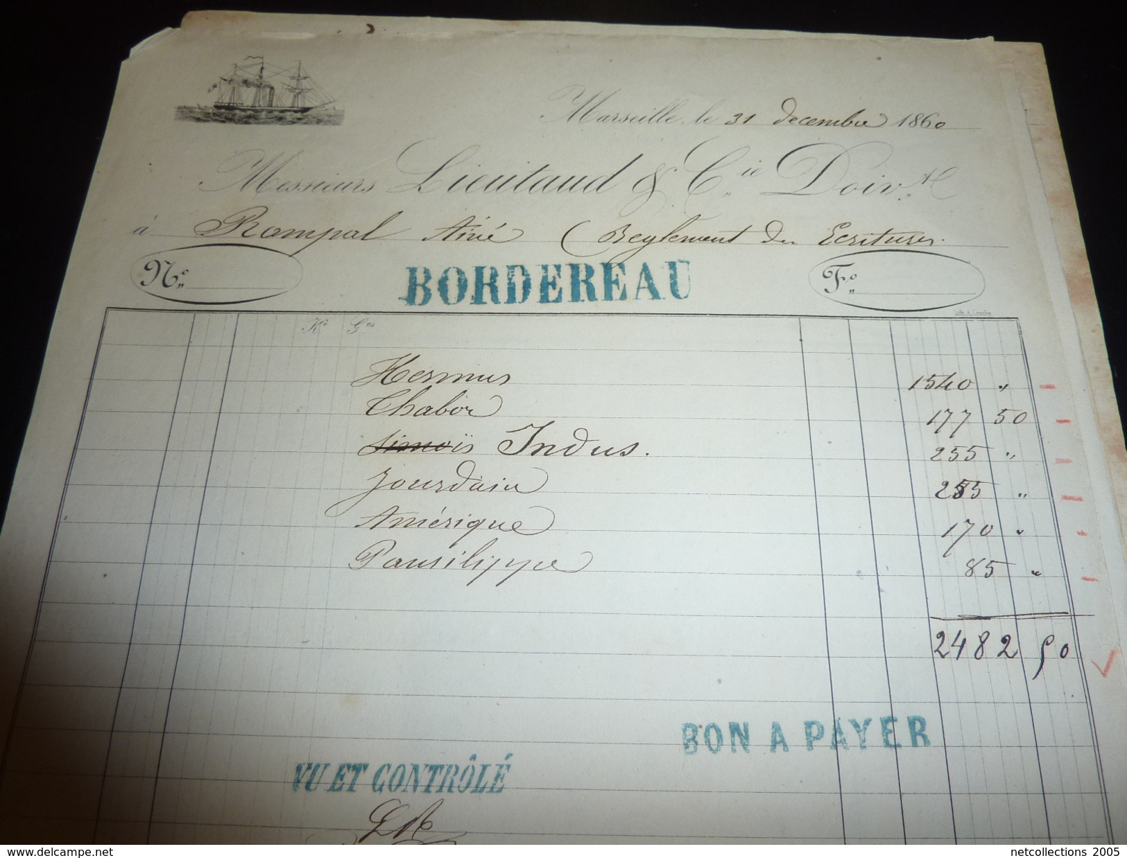 LOT DE 31 DOCUMENTS (relevés) De 1859-1860-1861 De Transports De Barriques (vins Ou Alcool) Beaucoup De Différent Bateau - Other & Unclassified