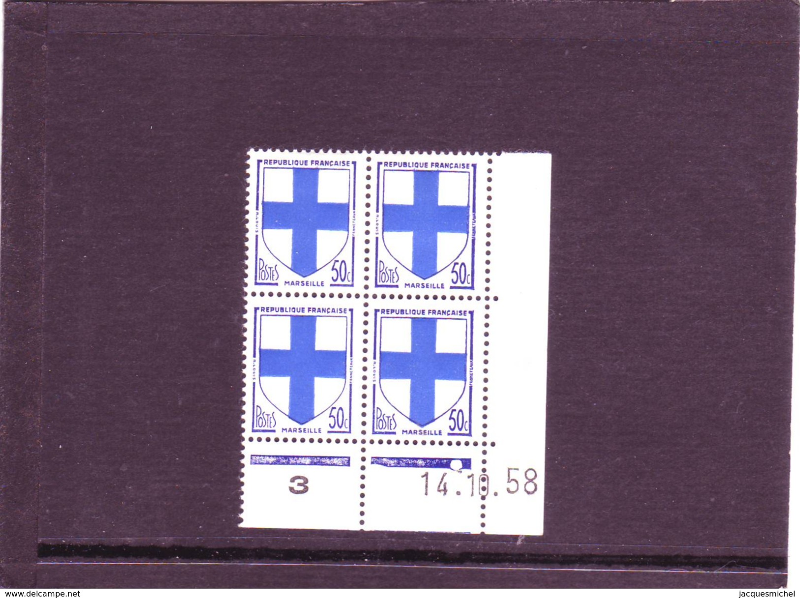 N° 1180 - 50c Blason De MARSEILLE - B De A+B - Tirage Du 13.10.58 Au 21.10.58 - 14.10.1958 - - 1950-1959