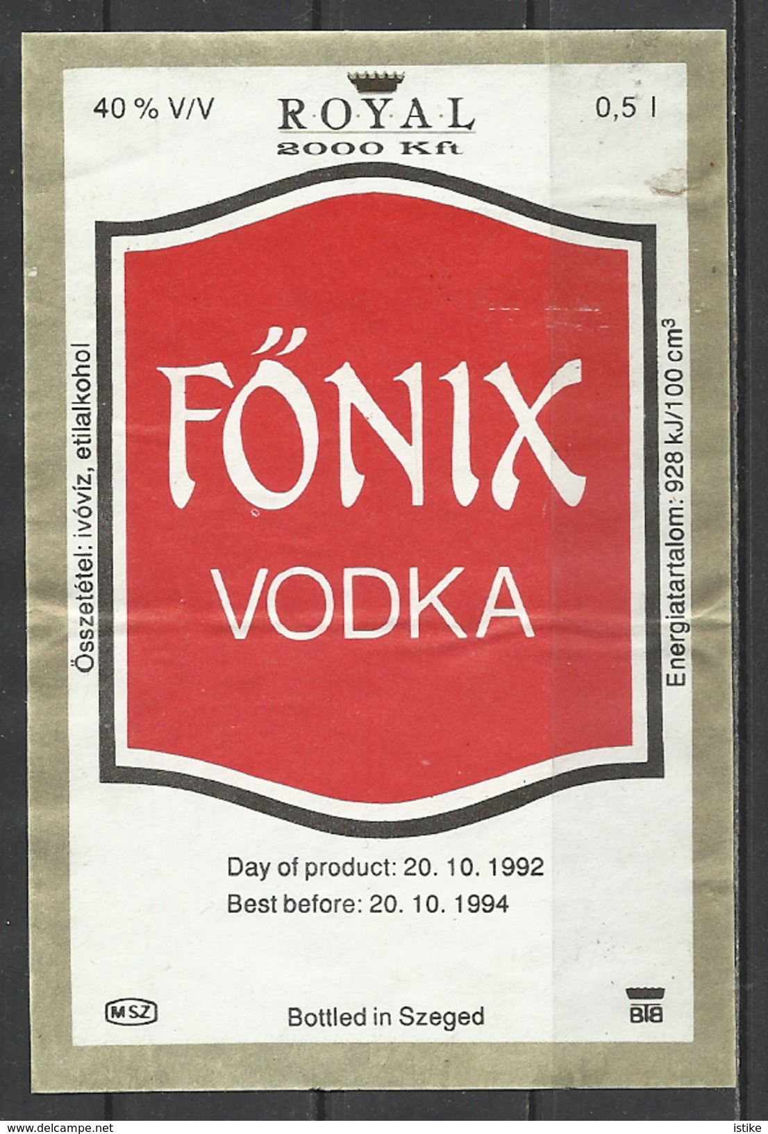 Hungary,Fonix Vodka, 0.5 L., 1992. - Alcohols & Spirits